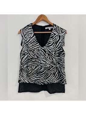 Walter Baker Zebra Print Sequin Hi‎ Low Blouse Small